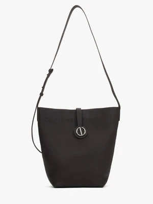 Estro: Ciemnobrązowa kubełkowa torebka damska na pasku ze skóry naturalnej