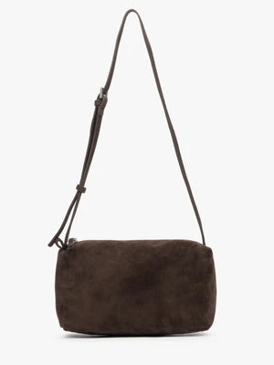 Estro: Ciemnobrązowa listonoszka damska z miękkiego weluru naturalnego