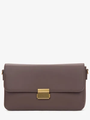 Estro: Ciemnobrązowa listonoszka damska ze skóry naturalnej ze złotymi okuciami