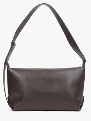 Estro: Ciemnobrązowa poręczna listonoszka damska na ramię ze skóry naturalnej