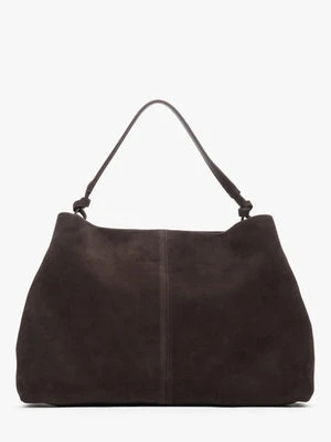 Estro: Ciemnobrązowa shopperka damska z weluru naturalnego