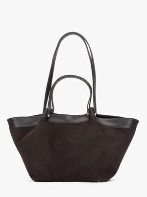 Estro: Ciemnobrązowa shopperka damska z włoskiego weluru naturalnego Premium