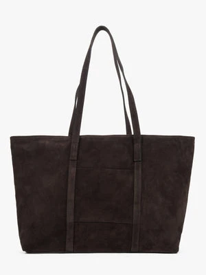 Estro: Ciemnobrązowa shopperka damska z włoskiego weluru naturalnego Premium