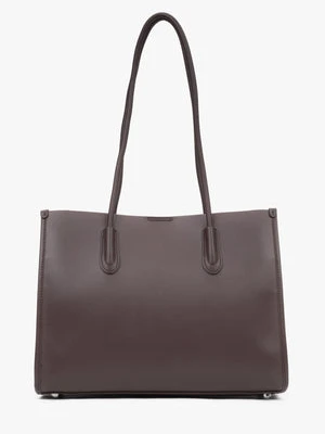Estro: Ciemnobrązowa skórzana shopperka damska z długimi rączkami