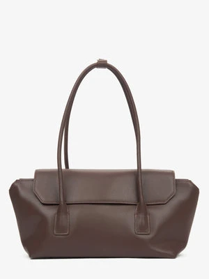 Estro: Ciemnobrązowa skórzana torba damska na ramię z długimi rączkami