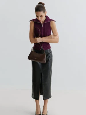 Estro: Ciemnobrązowa skórzana torebka damska na ramię