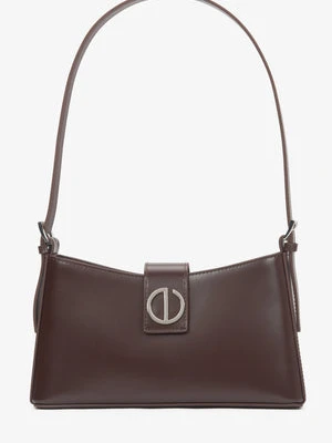 Estro: Ciemnobrązowa skórzana torebka damska na ramię ze srebrnymi okuciami
