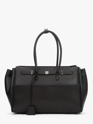 Estro: Ciemnobrązowa skórzana torebka-kuferek damska o usztywnionej formie