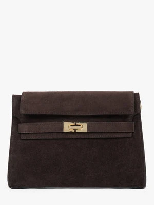 Estro: Ciemnobrązowa torba damska na ramię z włoskiego weluru naturalnego Premium