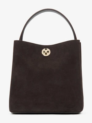 Estro: Ciemnobrązowa torebka damska do ręki z weluru naturalnego