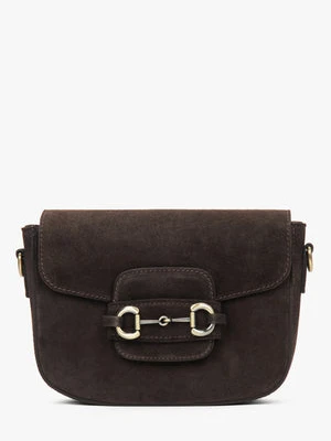 Estro: Ciemnobrązowa torebka damska na ramię typu podkowa z włoskiego weluru naturalnego Premium