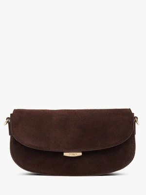 Estro: Ciemnobrązowa torebka damska na ramię w kształcie podkowy z weluru naturalnego