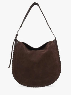 Estro: Ciemnobrązowa torebka damska na ramię z weluru naturalnego