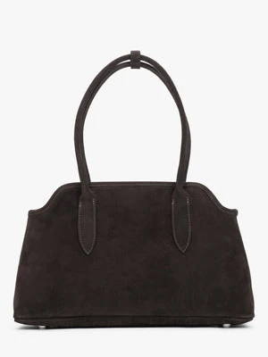 Estro: Ciemnobrązowa torebka damska na ramię z włoskiego weluru naturalnego Premium