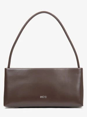 Estro: Ciemnobrązowa torebka damska na ramię ze skóry