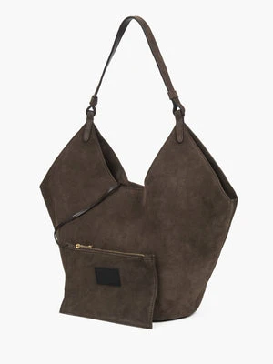 Estro: Ciemnobrązowa torebka damska typu hobo z włoskiego weluru naturalnego Premium