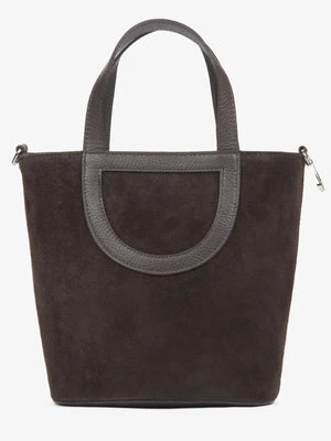 Estro: Ciemnobrązowa torebka damska typu kubełek z włoskiego weluru naturalnego Premium