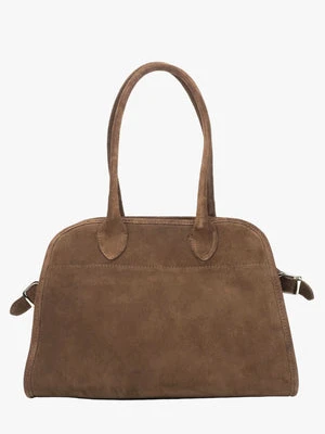 Estro: Ciemnobrązowa torebka damska typu kuferek z włoskiego weluru naturalnego Premium