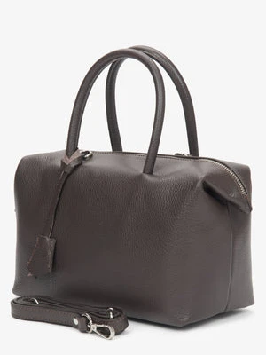 Estro: Ciemnobrązowa torebka damska typu kuferek z włoskiej skóry naturalnej Premium