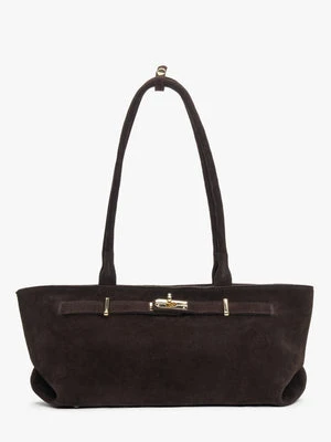 Estro: Ciemnobrązowa torebka damska typu tote z włoskiego weluru naturalnego Premium z długimi ramionami