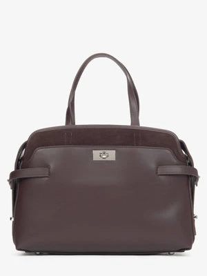 Estro: Ciemnobrązowa torebka damska typu tote ze skóry naturalnej