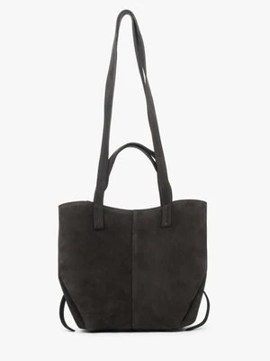 Estro: Ciemnobrązowa torebka damska z długimi rączkami z włoskiego weluru naturalnego Premium