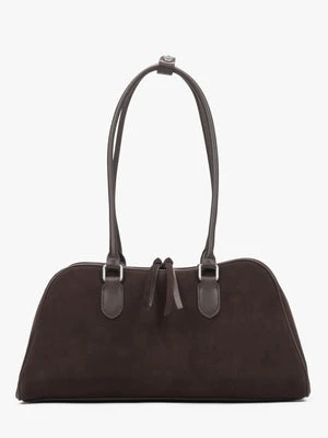 Estro: Ciemnobrązowa torebka damska z długimi ramionami z weluru naturalnego