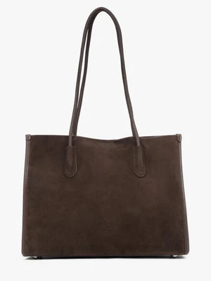 Estro: Ciemnobrązowa welurowa shopperka damska z długimi rączkami