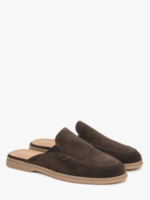 Estro: Ciemnobrązowe klapki męskie typu mule z włoskiej skóry naturalnej Premium