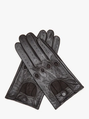 Estro: Ciemnobrązowe rękawiczki damskie ze skóry naturalnej z ozdobną perforacją