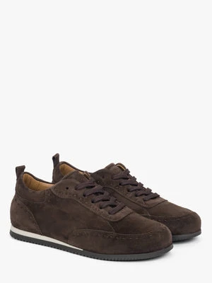 Estro: Ciemnobrązowe trampki damskie typu barefoot z włoskiego weluru naturalnego Premium