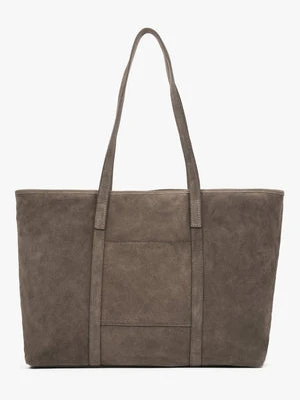 Estro: Ciemnoszara shopperka damska z włoskiego weluru naturalnego Premium