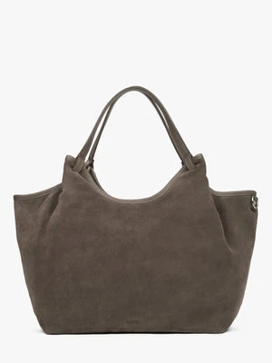 Estro: Ciemnoszara torebka damska typu shopper z włoskiego weluru naturalnego Premium