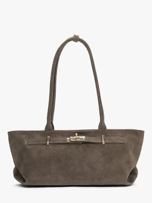 Estro: Ciemnoszara torebka damska typu tote z włoskiego weluru naturalnego Premium z długimi ramionami