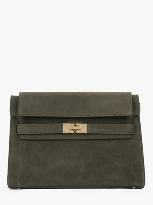 Estro: Ciemnozielona torba damska na ramię z włoskiego weluru naturalnego Premium