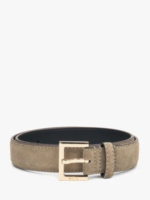 Estro: Cienki beżowy pasek damski z weluru naturalnego ze złotą sprzączką