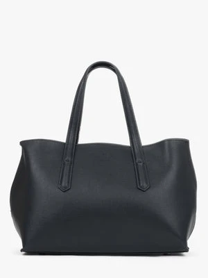 Estro: Czarna elegancka torebka damska typu tote ze skóry naturalnej