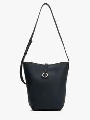 Estro: Czarna kubełkowa torebka damska na pasku ze skóry naturalnej