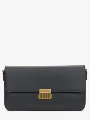 Estro: Czarna listonoszka damska ze skóry naturalnej ze złotymi okuciami