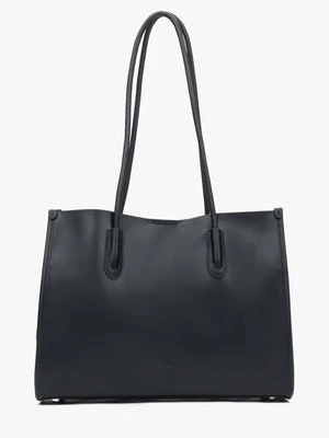 Estro: Czarna skórzana shopperka damska z długimi rączkami