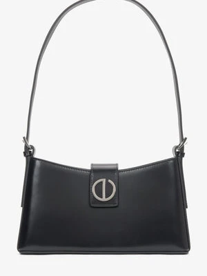 Estro: Czarna skórzana torebka damska na ramię ze srebrnymi okuciami