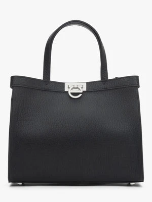 Estro: Czarna skórzana torebka damska typu tote ze srebrnymi okuciami