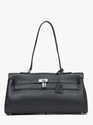 Estro: Czarna torba damska na ramię ze srebrnymi okuciami