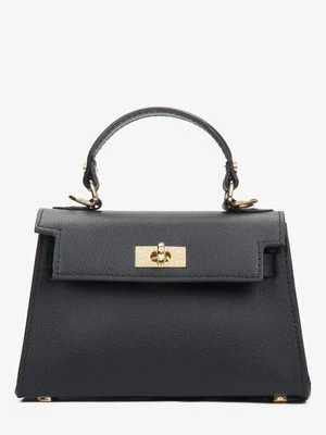 Estro: Czarna torebka damska kuferek z włoskiej skóry naturalnej Premium ze złotymi okuciami