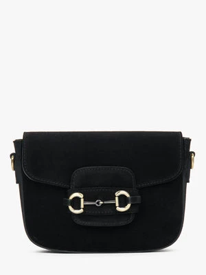 Estro: Czarna torebka damska na ramię typu podkowa z włoskiego weluru naturalnego Premium