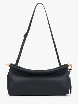 Estro: Czarna torebka damska na ramię ze skóry naturalnej ze złotymi okuciami
