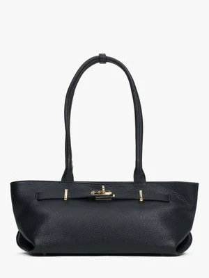 Estro: Czarna torebka damska typu tote z włoskiej skóry naturalnej Premium z długimi ramionami