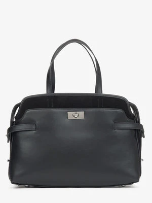 Estro: Czarna torebka damska typu tote ze skóry naturalnej