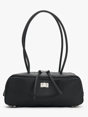 Estro: Czarna torebka jamnik na ramię ze skóry naturalnej