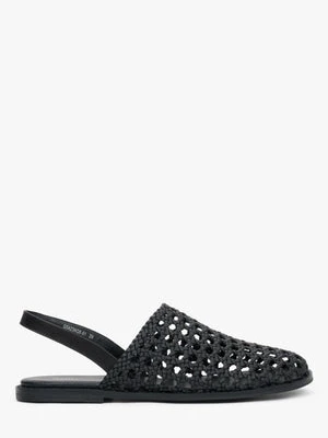 Estro: Czarne ażurowe sandały damskie ze skóry naturalnej